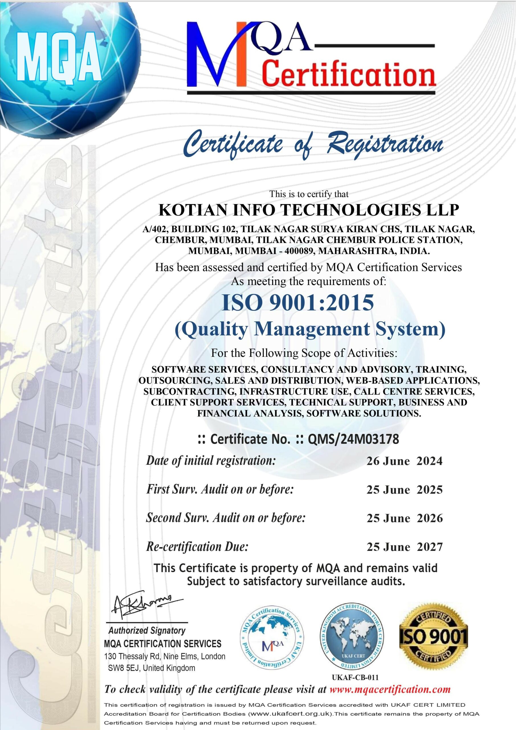 ISO 9001 KOTIAN INFO TECHNOLOGIES LLP